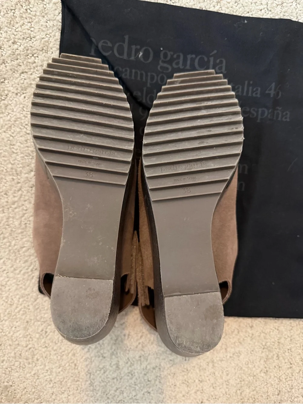Pedro Garcia Taupe Suede Platform Wedge Sandals